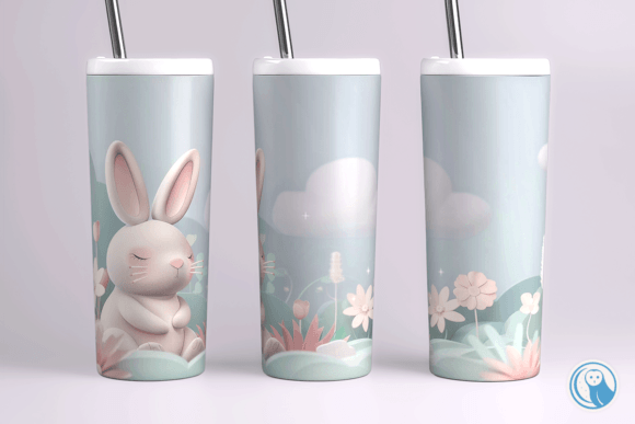 20oz Tumbler Wrap: 3D Cloud Meadow Bunny