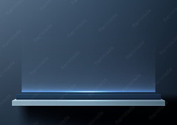 3D Blue Shelf Set Against Dark Backdrop