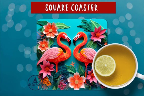 3D Flamingo Coaster: Square Sublimation Design