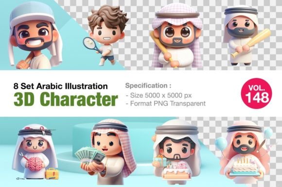 8 Set Vol.148 Arabic 3D: Evaluating High-Resolution Illustrations for Modern Design Projects