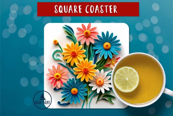 Daisy Flower 3D Square Coaster Design