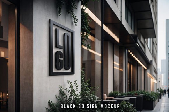 Minimalist Black 3D Logo Sign Mockup