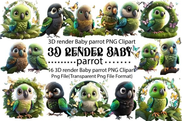 Transforming Digital Design with the 3D Render Baby Parrot PNG Bundle